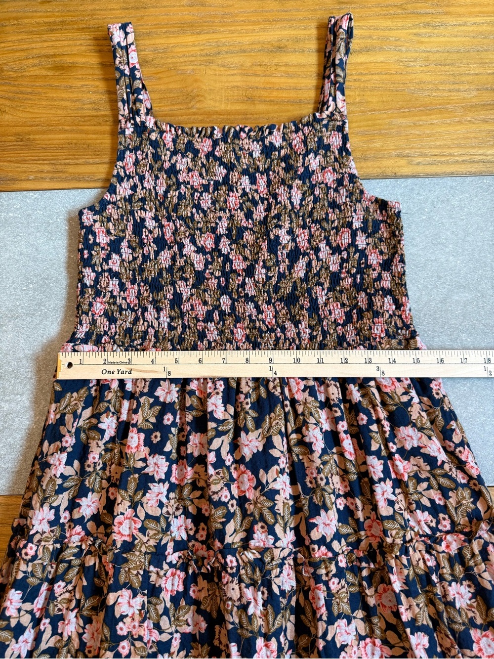 THML Navy Pink Floral Smocked Tiered Mini Dress Size Large - Picture 4 of 10